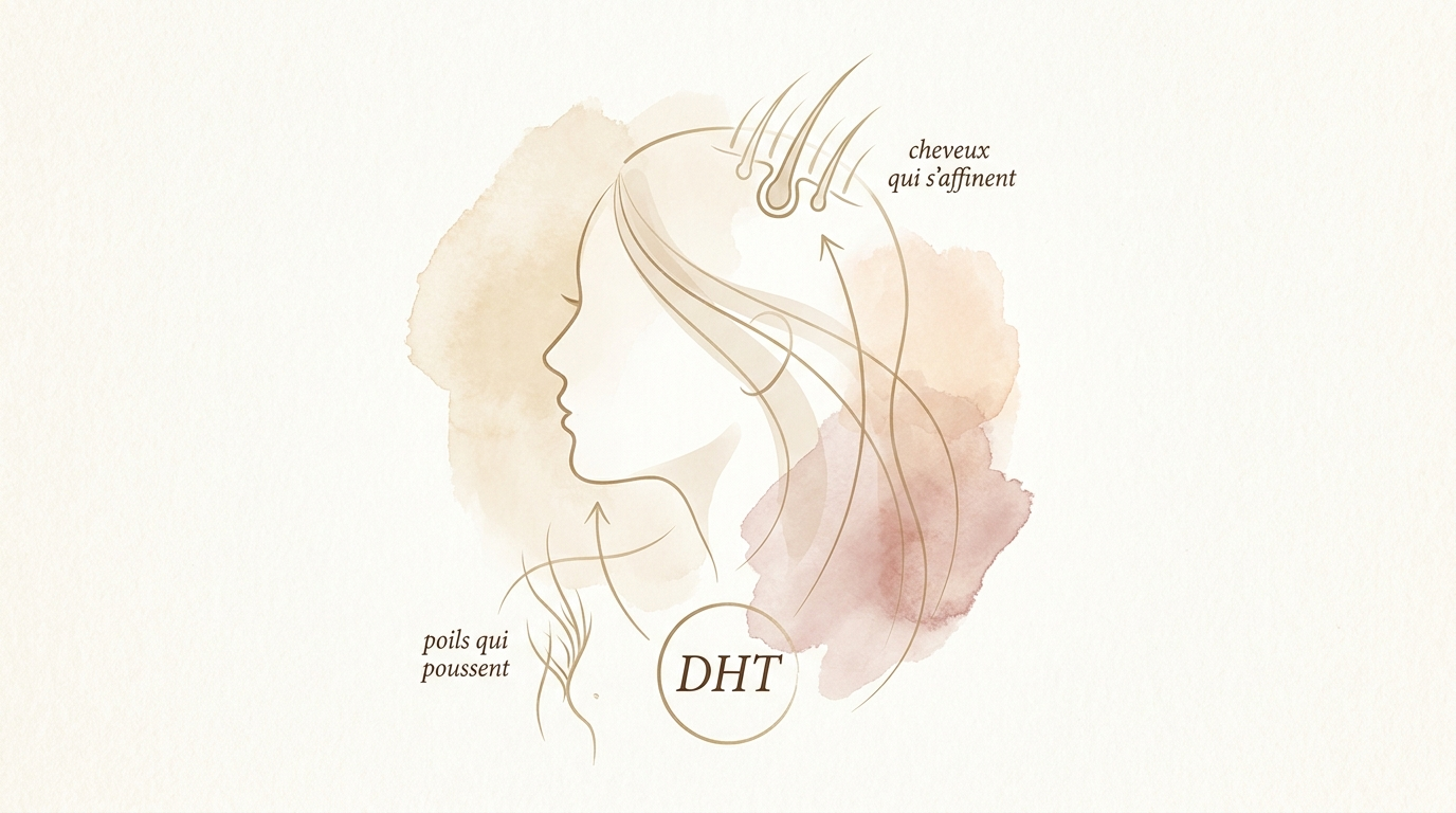 Double effet de la DHT : cheveux qui s'affinent, poils qui poussent