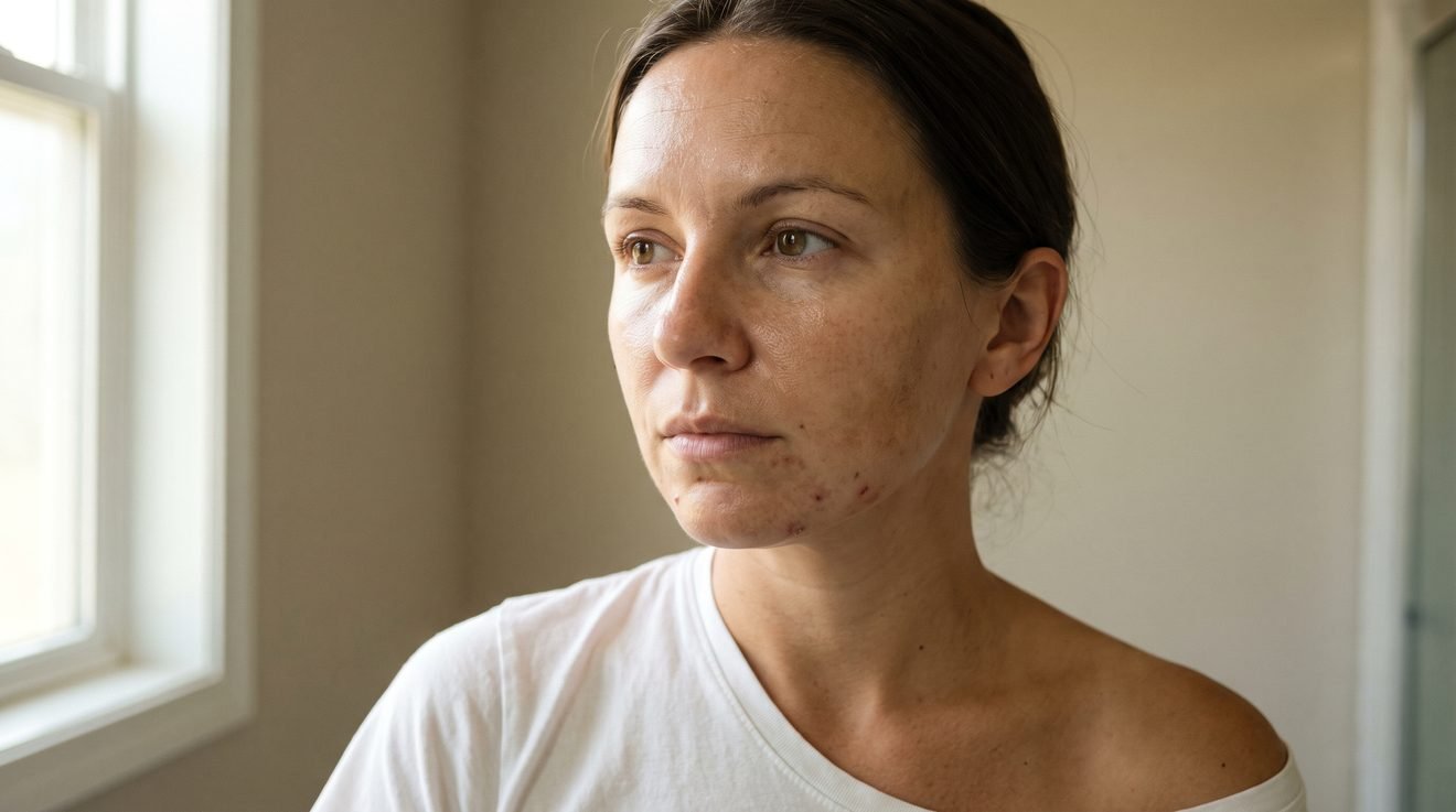 Femme observant sa peau en fin d'été